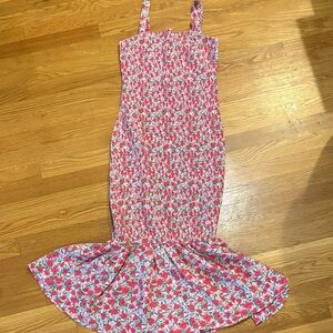 PRETTY-GARDEN Women's Summer Floral Midi Tank Dress Sleeveless- small pink red